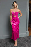 Dark Navy Sweetheart Sheath Satin Maxi Formal Dress
