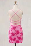 Fuchsia Floral Bodycon Short Cocktail Party Dress