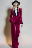 Burgundy Velvet 2 Piece Peak Lapel Long Sleeves Prom Suits