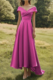Dusty Rose A-Line Off the Shoulder Floor Length Formal Dress