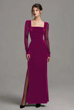 Black Sheath Velvet Square Neck Holiday Party Dress with Slit