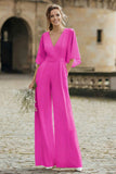 Ivory V-Neck Half Sleeves Wedding Jumpsuits with Pockets
