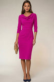 Navy Bodycon Cowl Neck Long Sleeves Midi Work Dress