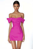Satin Ruched Off the Shoulder Bodycon Mini Little White Dress