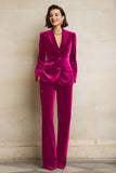 Plum 2 Piece Peak Lapel Velvet Long Prom Suits with Pockets