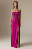 Sparkly Beaded Ivory Mermaid Strapless Maxi Wedding Reception Dress with Slit