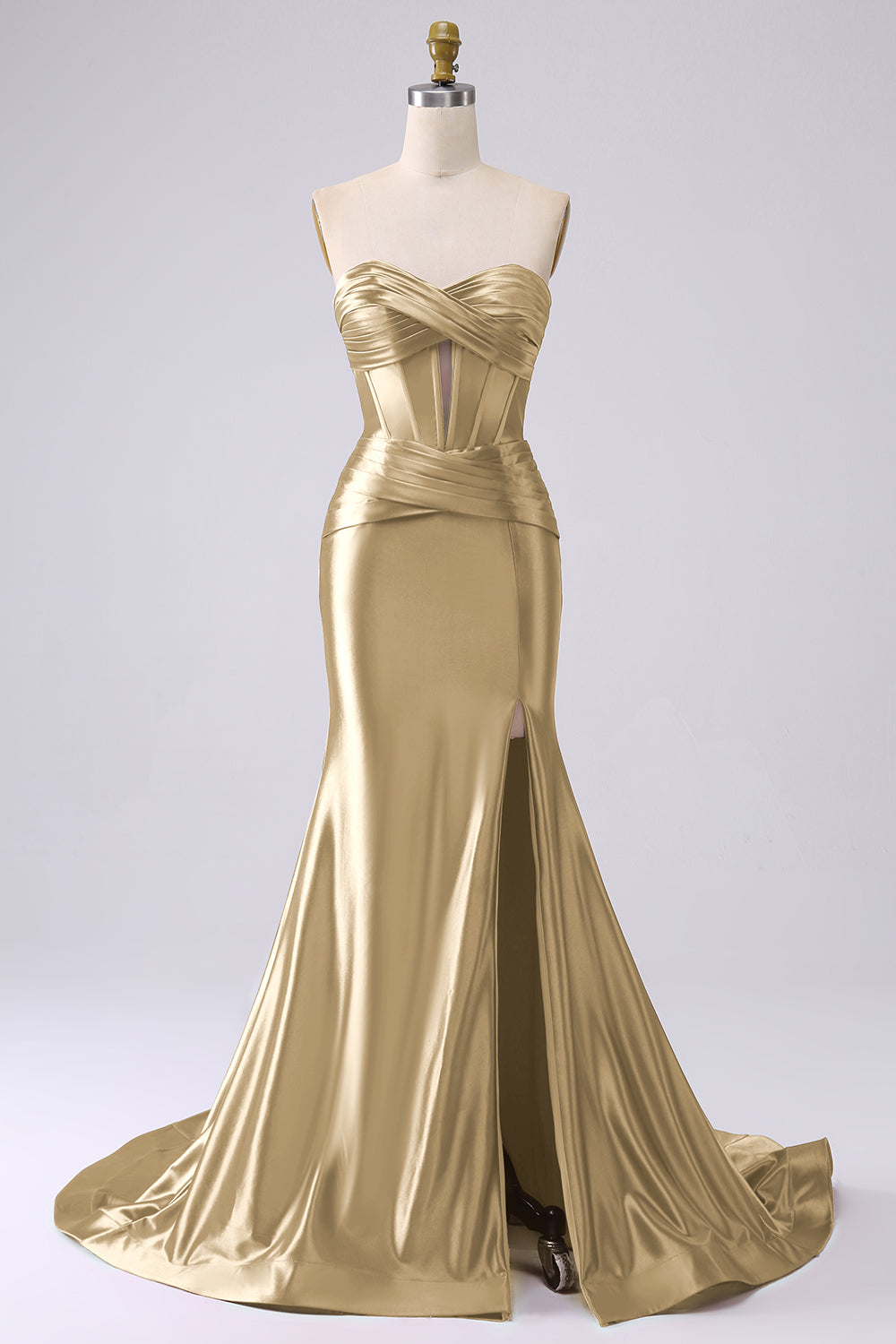 Leely Women Sparkly Gold Corset Prom Dress with Slit Mermaid Strapless Party Dress leelyuk Leely Women Sparkly Gold Corset Prom Dress with Slit Mermaid Strapless Party Dress leelyuk