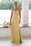 Burgundy A Line Long Bridesmaid Dress With Slit