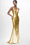 Sparkly Silver V-Neck Mermaid Sequined Formal Dress