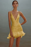 Sparkly White Bodycon Sequined V-Neck Mini Graduation Dress