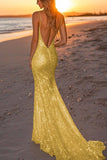 Sparkly Dusty Sage Sequined Spaghetti Straps Mermaid Formal Dress