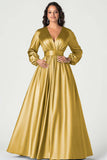 Dark Green A-Line Satin Mother of the Bride Dress with Long Sleeves