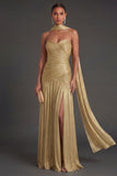 Dusty Sage Sheath Ruched Sweetheart Maxi Wedding Guest Dress with Slit