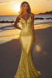 Sparkly Dusty Sage Sequined Spaghetti Straps Mermaid Formal Dress