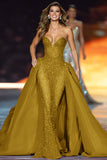 Sparkly Golden Sweetheart Sequin Long Evening Dress with Cape
