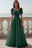 White Lace Square Neck A Line Long Wedding Reception Dress