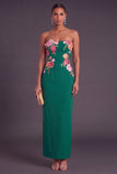 Light Yellow Floral Sheath Strapless Long Wedding Guest Dress