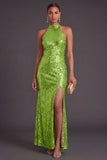 Sparkly Black Mermaid High Neck Sequins Long Formal Dress with Slit