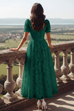 White Lace Square Neck Long Wedding Reception Dress with Sleeves