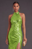 Sparkly Black Mermaid High Neck Sequins Long Formal Dress with Slit