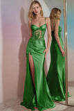 Sparkly Corset Golden Mermaid Long Prom Dress with Slit