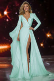 White Mermaid Long Sleeves Red Carpet Dress with Slit
