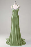 Pink Beaded Corset Satin Mermaid Sweep Train Prom Dress
