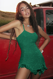 Sparkly Spaghetti Straps Sequins Mini Graduation Dress with Tassel