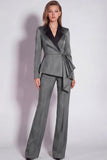 Long Sleeves Burgundy 2 Piece Notched Lapel Business Suits with Drape