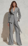 White V Neck Ruched Ruffled 2 Piece Work Suits with Pockets