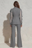 White V Neck Ruched Ruffled 2 Piece Work Suits with Pockets