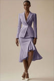 Ivory 2 Piece Peak Lapel Satin Bodycon Midi Business Suits