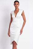 Navy Sheath V Neck Midi Work Dress