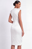 Navy Sheath V Neck Midi Work Dress