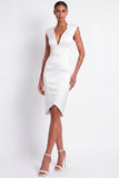 Navy Sheath V Neck Midi Work Dress