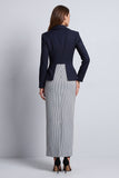 Navy 2 Piece Double Breasted Sheath Long Work Dress