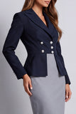 Navy 2 Piece Double Breasted Sheath Long Work Dress