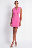 Pink Sheath Double Breasted Short Work Dress