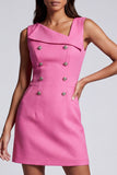 Sheath Double Breasted Hot Pink Short Work Dress