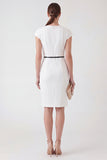 Round Neck Sheath White Short Work Dress with Slit