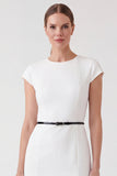 Round Neck Sheath White Short Work Dress with Slit