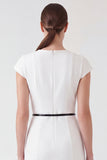 Round Neck Sheath White Short Work Dress with Slit