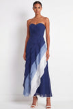 Blue A Line Sweetheart Ruched Long Wedding Guest Dress