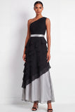 Black Tiered Ruffled A Line Long Formal Dress