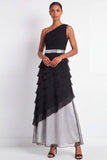 Black Tiered Ruffled A Line Long Formal Dress