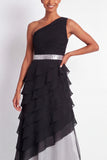 Black Tiered Ruffled A Line Long Formal Dress