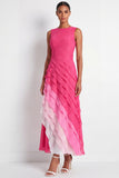 Fuchsia Tiered Ruffled A Line Long Formal Dress