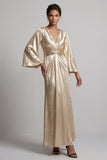 Champagne Satin A Line V Neck Long Mother of the Bride Dress