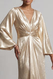 Champagne Satin A Line V Neck Long Mother of the Bride Dress