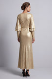 Champagne Mermaid Flutter Sleeves Long Mother of the Bride Dress